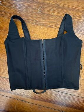 Black Hook-and-Eye Crop Corset Top